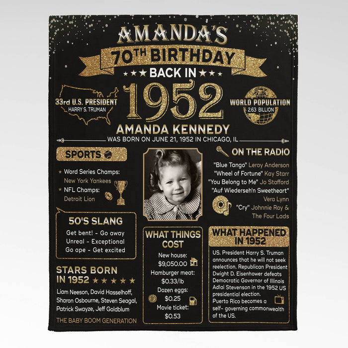 70th Birthday Back In 1952 Blanket, Happy 70th Birthday Gifts For Women For Men, 70th Birthday Decorations Gifts For Family Friends Mom Dad