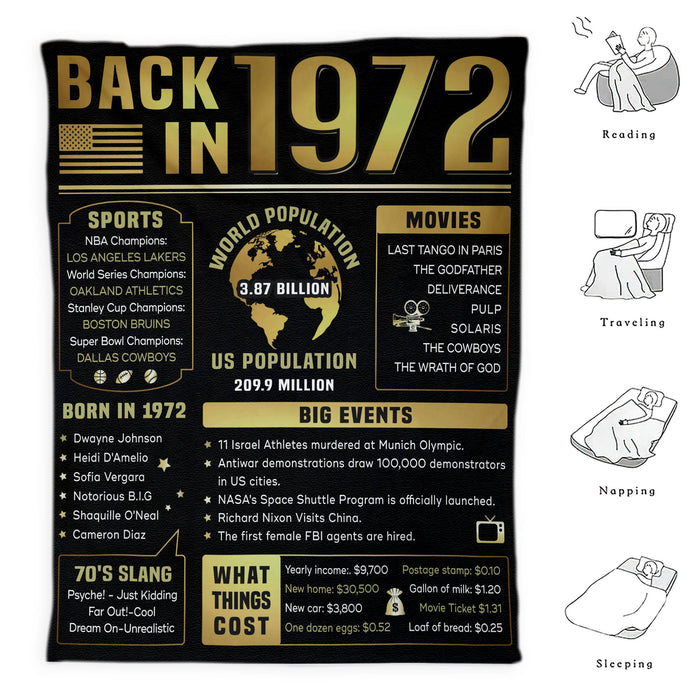 Back In 1972 Blanket, 50th Birthday Gifts For Women For Men, 50th Birthday Decorations, 50 Years Old Gifts For Dad Mom Grandparents
