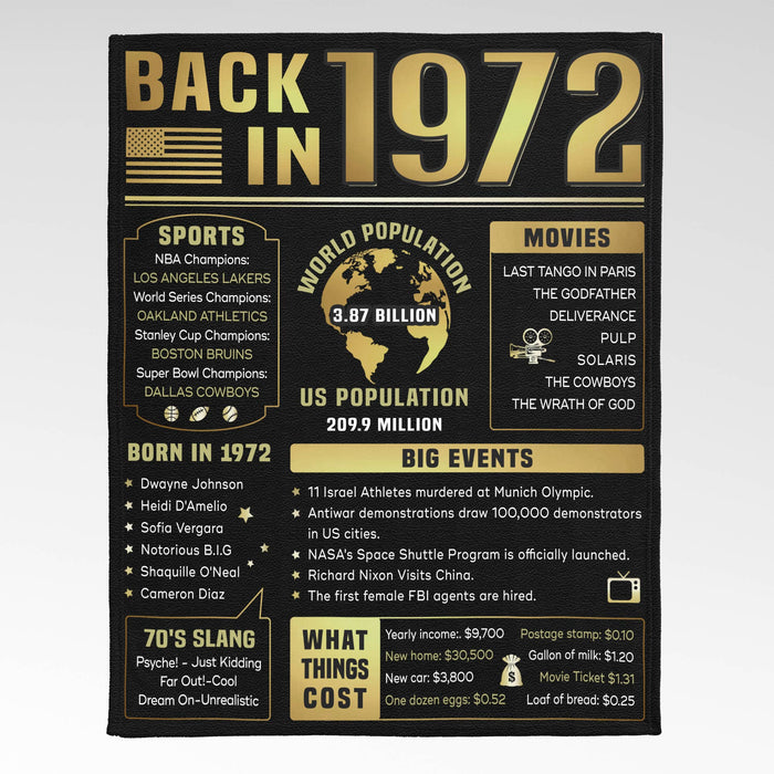 Back In 1972 Blanket, 50th Birthday Gifts For Women For Men, 50th Birthday Decorations, 50 Years Old Gifts For Dad Mom Grandparents