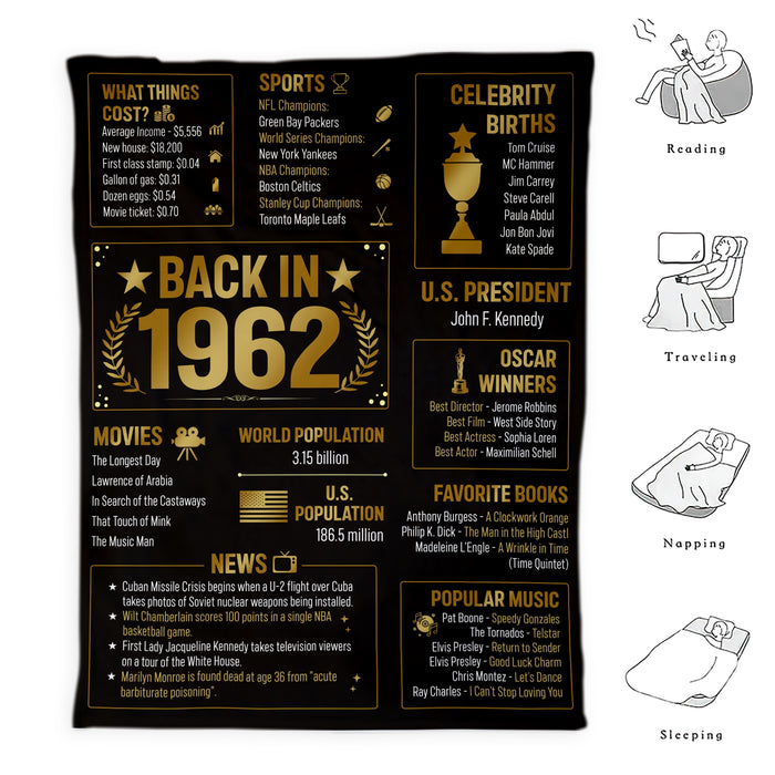 60 Years Old Back In 1962 Blanket, 60th Birthday Gifts For Men Women, Birthday Blanket For Men Woman, Birthday Blanket