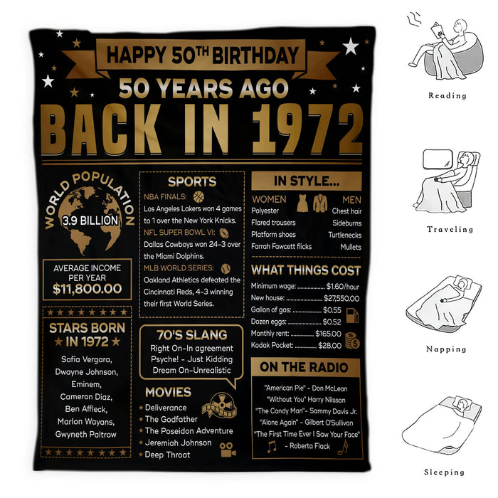 50 Years Ago Back In 1972 Blanket, Happy 50th Birthday Gifts For Women For Men, 50th Birthday Decorations, Gifts For Family Friends Mom Dad