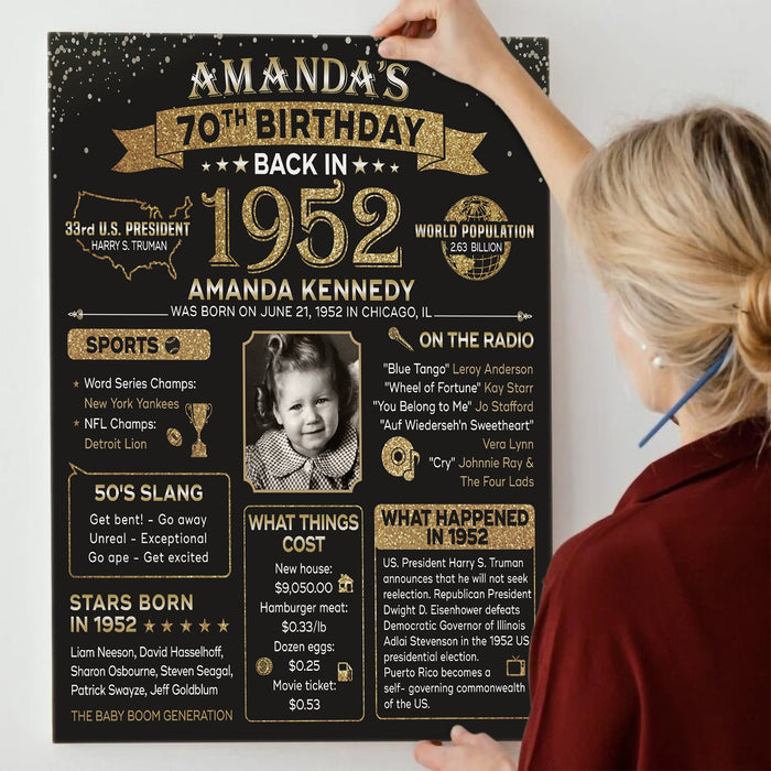 Personalized 70th Birthday Poster Canvas, Back In 1952, 70th Birthday Decorations