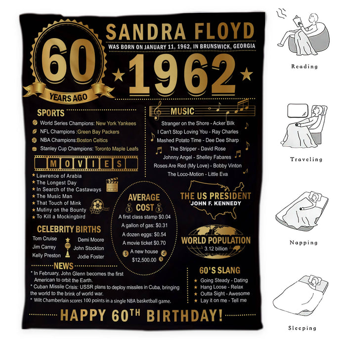 Personalized Back In 1972 Blanket, 50th Birthday Gifts For Women For Men, Birthday Blanket