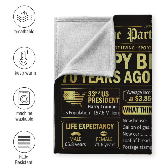70 Years Old Back In 1952 Blanket, 70th Birthday Gifts For Men Women, Birthday Blanket For Men Woman, Birthday Blanket