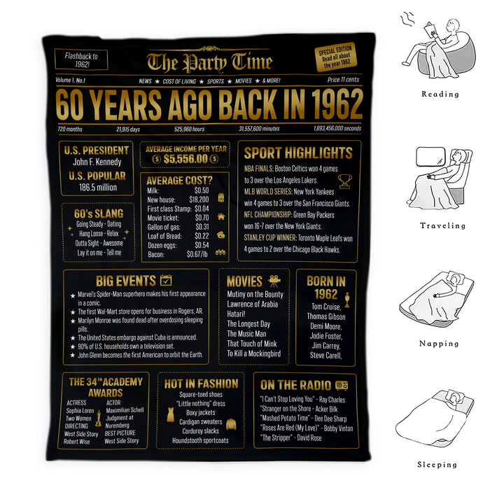 60 Years Ago Back In 1962 Blanket, 60th Birthday Gifts For Women For Men, 60th Birthday Decorations
