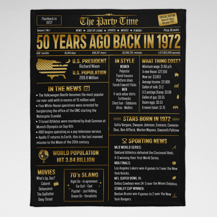50 Years Old Back In 1972 Blanket, 50th Birthday Gifts For Men Women, Birthday Blanket For Men Woman, Birthday Blanket