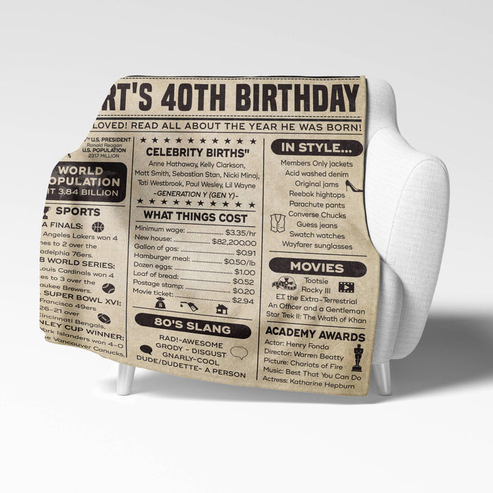 40 Years Old Back In 1982 Blanket, 40th Birthday Gifts For Men Women, Birthday Blanket For Men Woman, Birthday Blanket