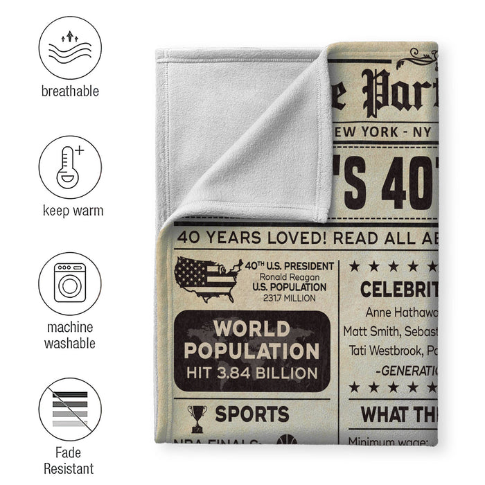 40 Years Old Back In 1982 Blanket, 40th Birthday Gifts For Men Women, Birthday Blanket For Men Woman, Birthday Blanket