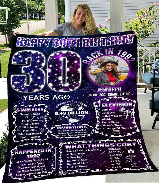 Personalized Happy 30th Birthday Blanket,  Back In 1992 Birthday Starmap Blanket Decoration, Birthday Gifts For Women