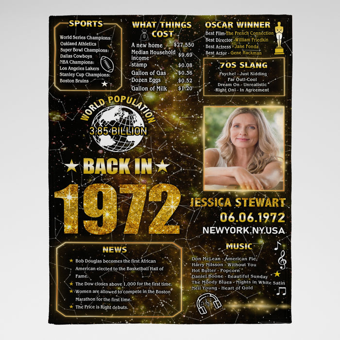 Personalized Back In 1972 Birthday Blanket, Happy 50th Birthday Starmap Blanket Decoration, Birthday Gifts For Women