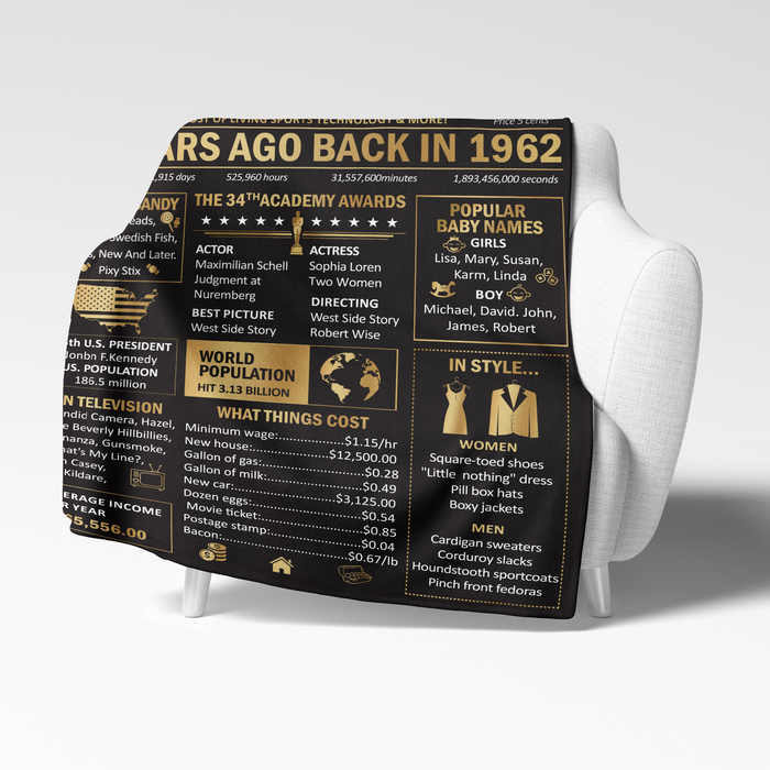 60 Years Old Back In 1962 Blanket, 60th Birthday Gifts For Men Women, Birthday Blanket For Men Woman Mom Dad, Birthday Blanket