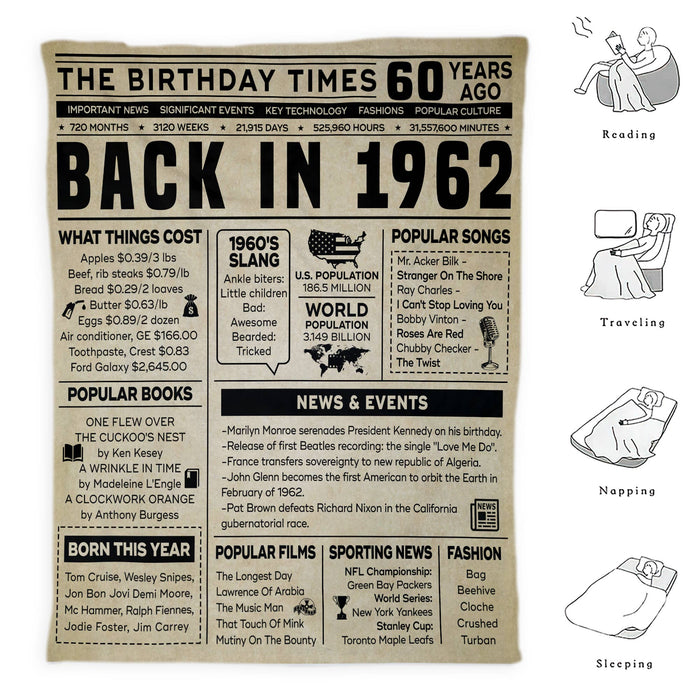 Back In 1962 Blanket, Birthday Gifts For Women, 60th Birthday Gifts For Women For Men, Birthday Gifts For Mom For Dad