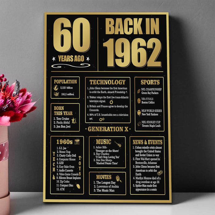 60th Birthday Poster Canvas, Birthday Decorations, Birthday Gifts For Mom For Sister, Born In 1962