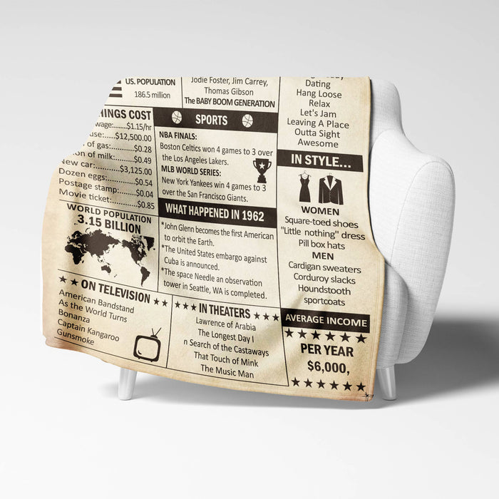 Back In 1962 60 Years Ago Birthday Blanket, 60th Birthday Gifts For Women