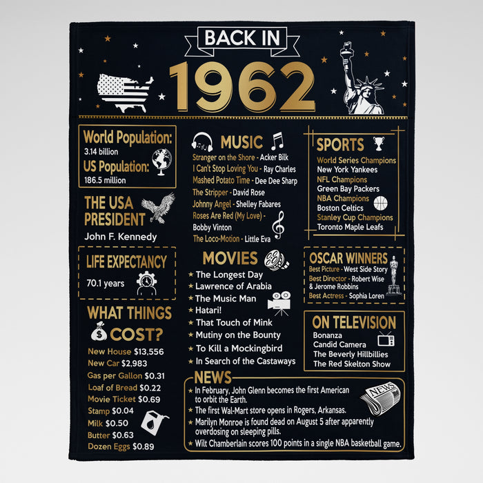 60th Birthday Back In 1962 Blanket, 60th Birthday Gifts For Women, Gift For Him Her
