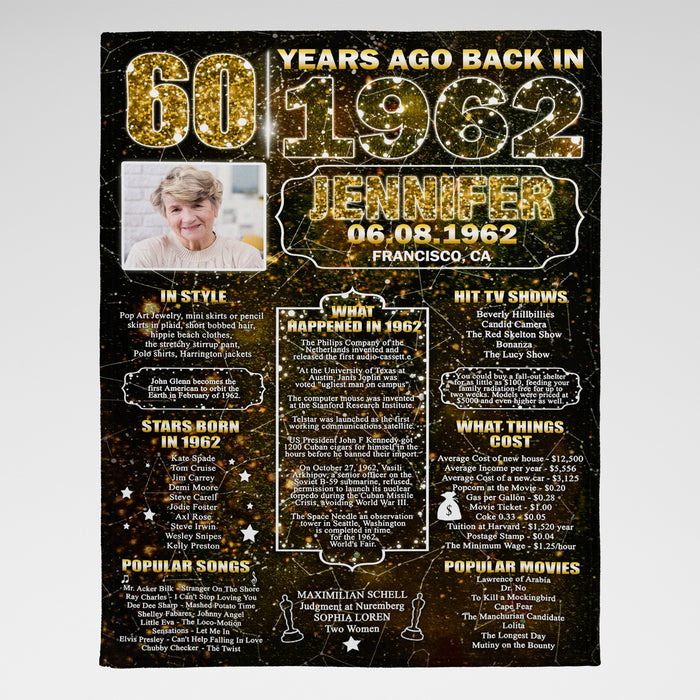 Personalized Happy 60th Birthday Starmap Blanket,  Back In 1962 Birthday Starmap Blanket Decoration, Birthday Gifts For Women