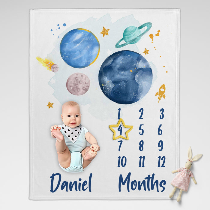 Personalized Baby Monthly Milestone Blanket, Baby Photo Blanket For Newborn, Birthday Gifts For Baby Boy Girl, Baby Birthday Blanket