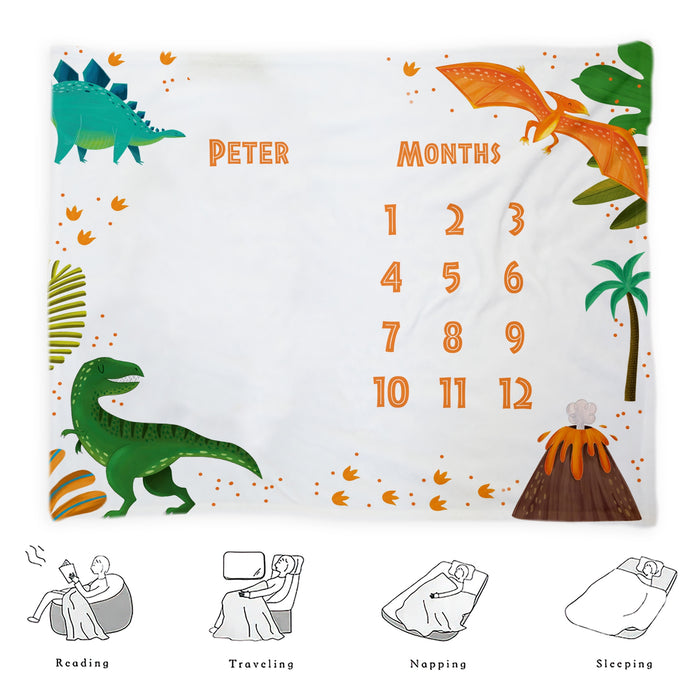 Custom Baby Milestone Monthly Blanket, Dinosaur Birthday Decorations Gifts For Baby, Birthday Gifts For New Mom New Dad, Baby Calendar Blanket Gifts