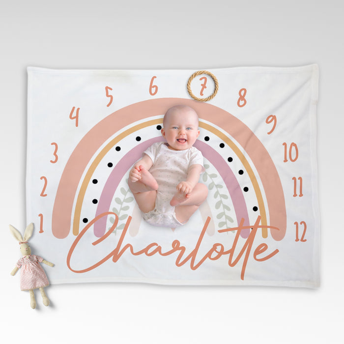 Personalized Baby Girl Boy Rainbow Monthly Milestone Blanket, Personalized Baby Girl Shower Gift