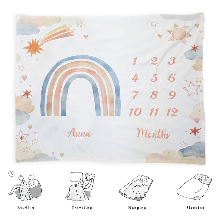 Custom Baby Milestone Monthly Blanket, Rainbow Blanket Decorations Gifts For Baby, Birthday Gifts For New Mom New Dad, Baby Calendar Blanket Gifts
