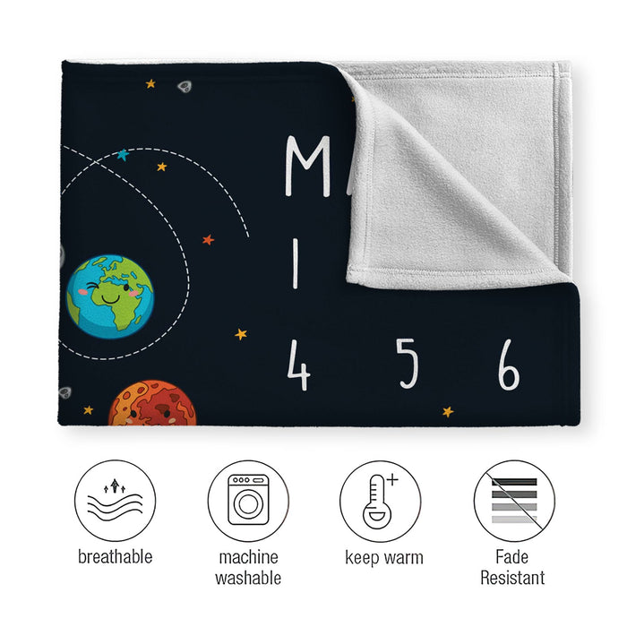 Cute Outer Space Planets Baby Monthly Milestone Blanket, Baby Calendar Blanket, Solar System Monthly Baby Blanket, Baby Age Blanket, Custom Baby Name Blanket, Baby Birthday Blanket, Baby Shower Gift