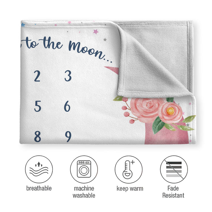 Custom Twins Baby Month Blanket, Monthly Milestone Blanket, Blue Pink Neutral Nursery, I Love You To The Moon And Back Blanket