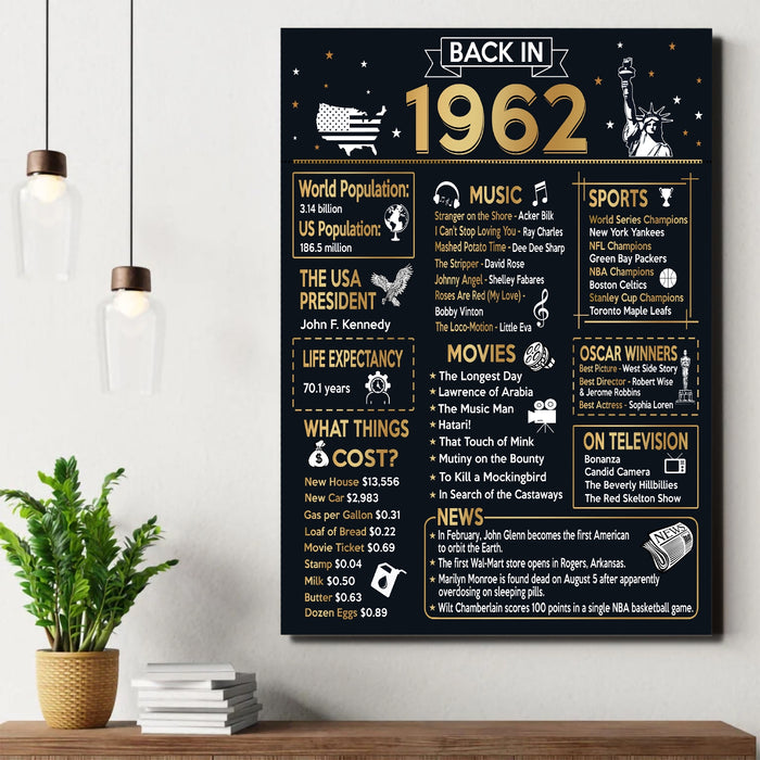 Back In 1962 60th Birthday Poster Canvas, 60th Birthday Decorations, 60th Birthday Gifts For Women For Men, Birthday Gifts For Mom For Dad, Back In 1962