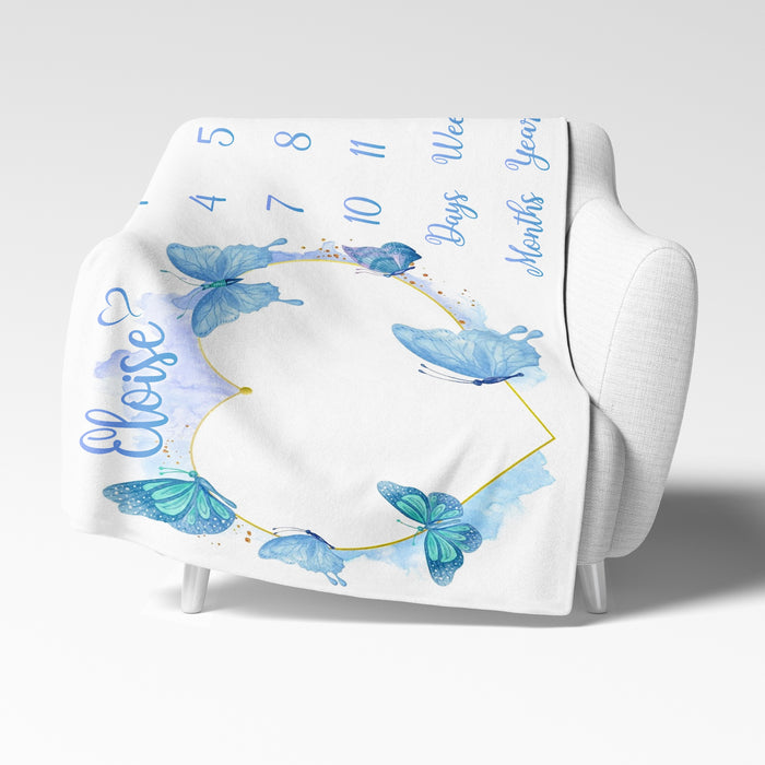 Custom Butterfly Baby Monthly Milestone Blanket, Blanket For Newborn, Birthday Gifts For Baby Boy Girl, Baby Birthday Blanket