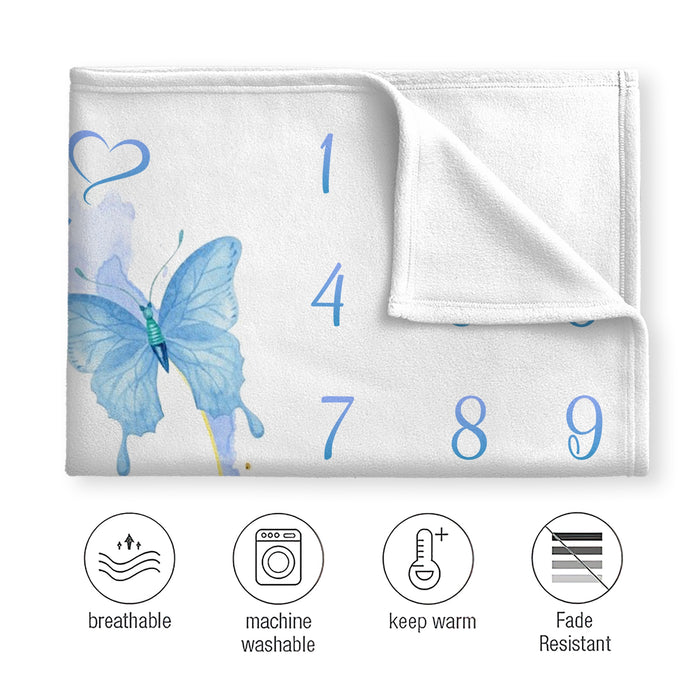 Custom Butterfly Baby Monthly Milestone Blanket, Blanket For Newborn, Birthday Gifts For Baby Boy Girl, Baby Birthday Blanket