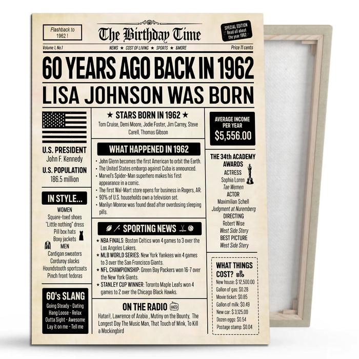 Personalized 60th Birthday Poster Canvas, Back In 1962 Wall Hanging Decoration Gifts, 60th Birthday Gifts For Women For Men For Mom For Dad