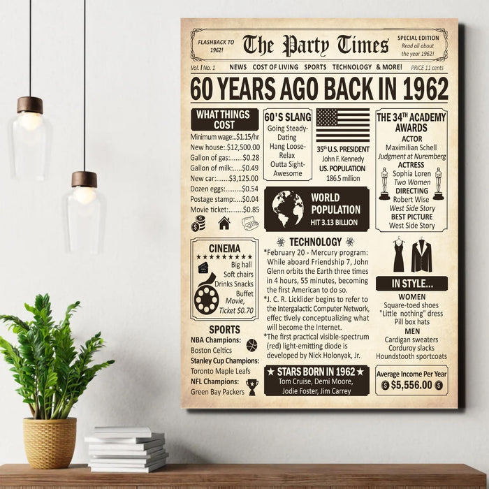 Custom Back In 1962 Poster Canvas, 60th Birthday Gifts For Women, Birthday Wall Art Hanging Gifts For Women