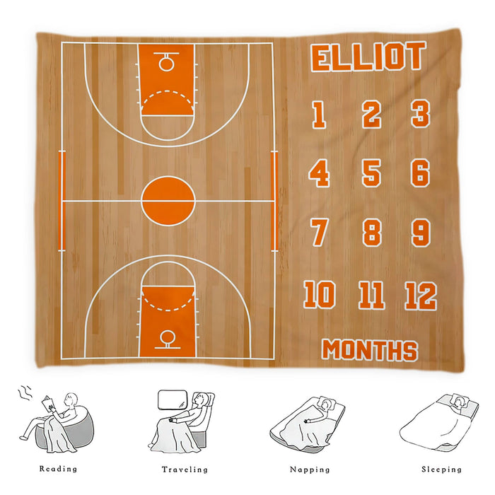 Custom Basketball Milestone Blanket, Basketball Baby Blanket, Birthday Gifts For Baby, Baby Calendar Blanket