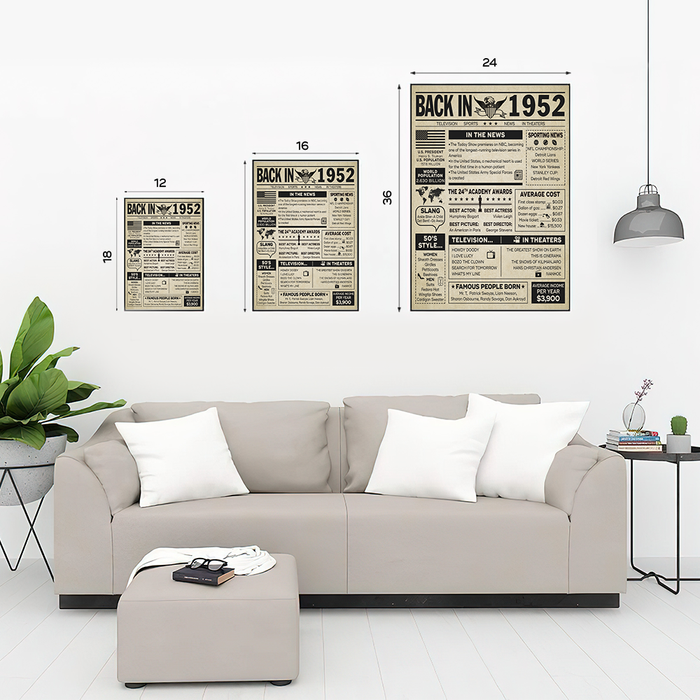Back In 1952 Birthday Poster Canvas, 70th Birthday Gifts For Women For Men, 70th Birthday Decorations, Happy 70th Birthday Gifts For Mom Dad Wife Husband