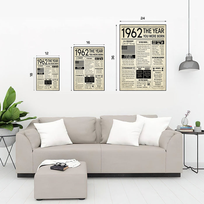 1962 The Year You Were Born Poster Canvas, 60th Birthday Gifts For Women For Men, 60th Birthday Decorations, Back In 1962 Newspaper Poster Canvas