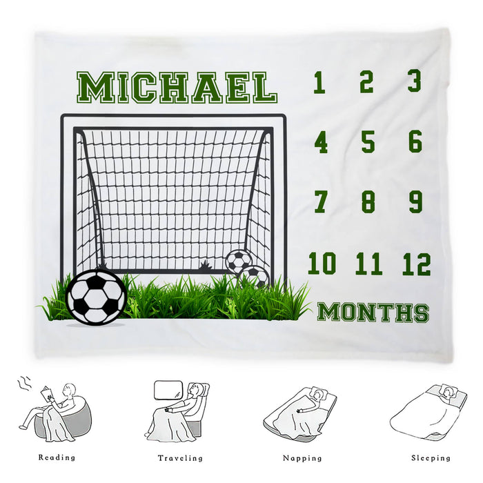 Personalized Baby Monthly Milestone Blanket, Football Blanket For Newborn, Gifts For New Mom,Baby Sports Nursery Blanket