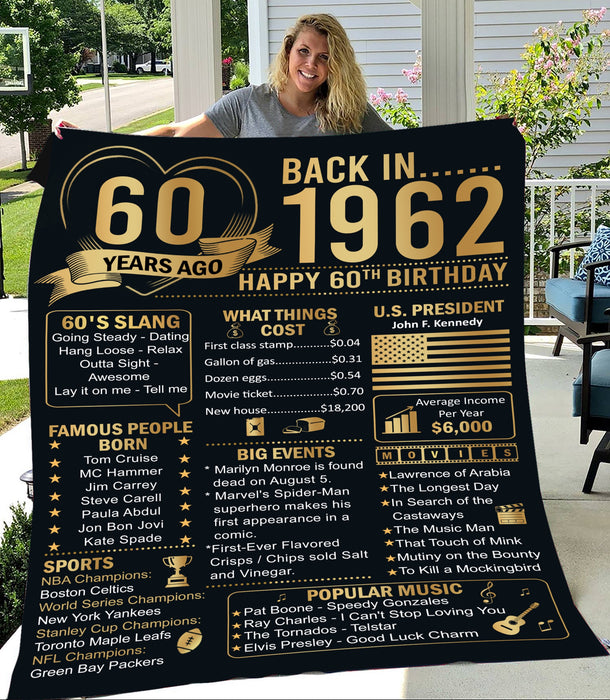 60 Years Ago Back In 1962 60th Birthday Blanket, 60th Birthday Gifts For Women Men, 60th Birthday Decorations Women For Men For Wife For Husband