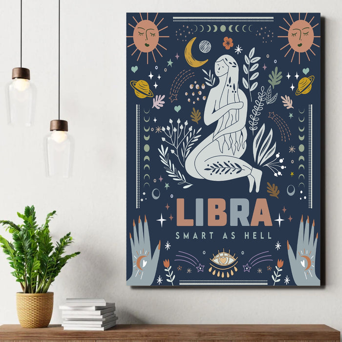 Libra Smart As Hell Birthday Poster Canvas, Birthday Decorations, Birthday Gifts For Women, Libra Gifts, Zodiac Gifts, Astrology Zodiac