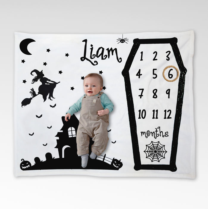 Personalized Baby Monthly Milestone Birthday Blanket, Halloween Blanket, Gifts For Hallween
