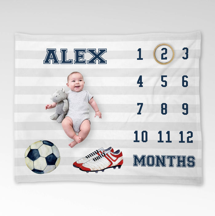 Personalized Baby Monthly Milestone Blanket, Football Blanket For Newborn, Gifts For New Mom,Baby Sports Nursery Blanket