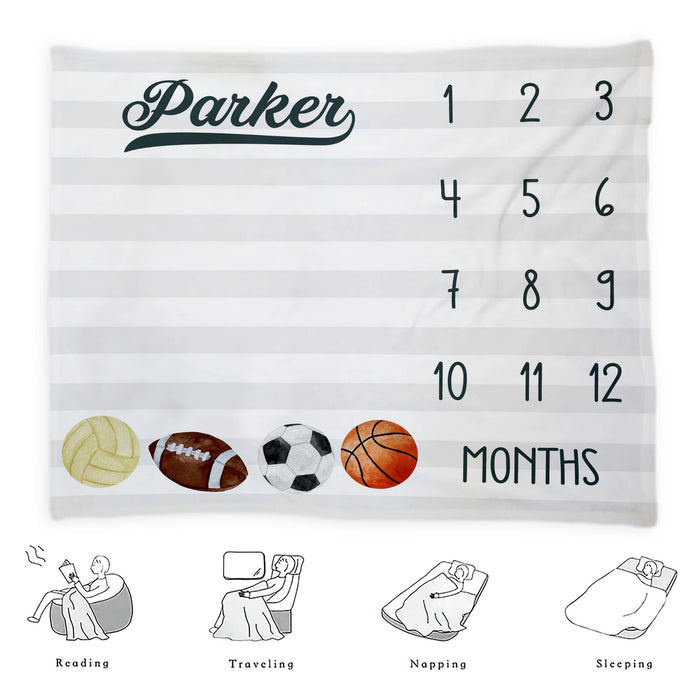 Personalized Baby Monthly Milestone Blanket, Gifts For New Mom, Baseball Blanket For Newborn, Baby Sports Nursery Blanket