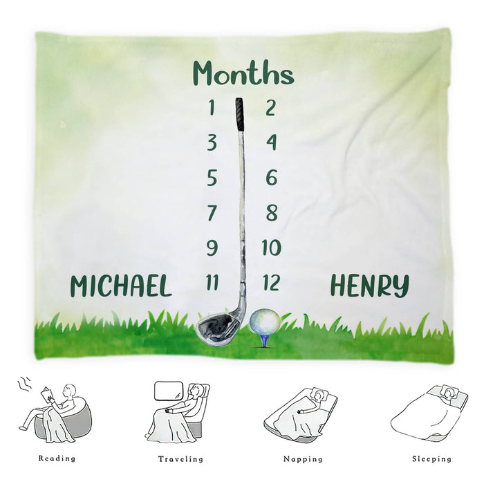 Custom Twins Baby Monthly Milestone Blanket, Golf Blanket For Newborn, Gifts For New Mom, Baby Sports Nursery Blanket