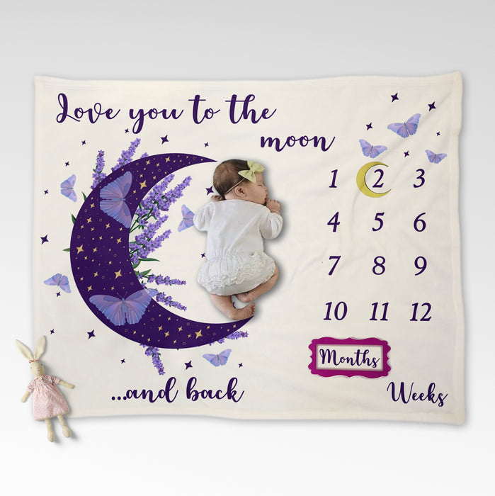 I Love You To The Moon And Back Baby Monthly Milestone Blanket Girl, Moon Baby Month Blanket For Girls