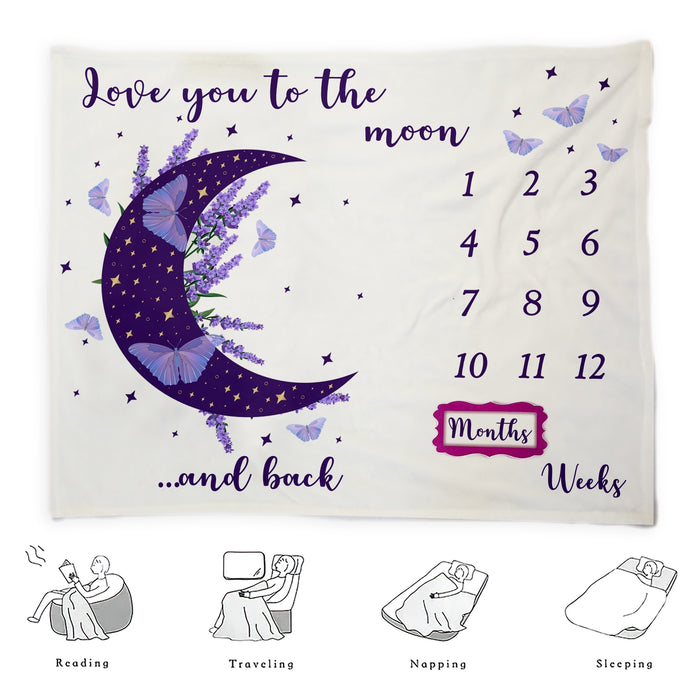 I Love You To The Moon And Back Baby Monthly Milestone Blanket Girl, Moon Baby Month Blanket For Girls