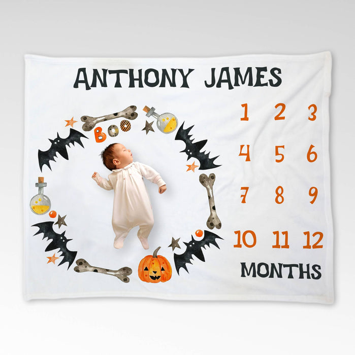 Personalized Baby Monthly Milestone Blanket, Halloween Blanket For Newborn,Halloween Milestone Gifts, Gifts For New Mom