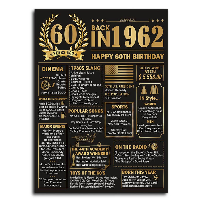 Back In 1962 Poster, 60th Birthday Gifts For Women, Birthday Gifts For Women, 60th Birthday Decorations Women, Birthday Milestone Sign