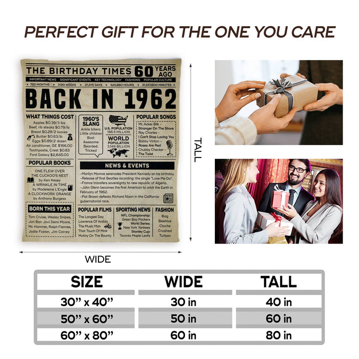 Back In 1962 Blanket, Birthday Gifts For Women, 60th Birthday Gifts For Women For Men, Birthday Gifts For Mom For Dad