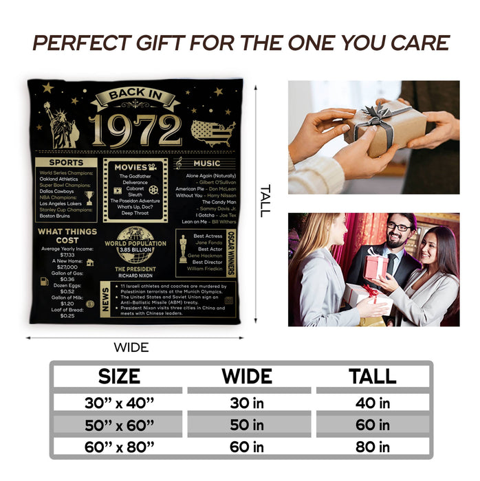 Back In 1972 50th Birthday Blanket For Woman, 50th Birthday Gifts For Women Men