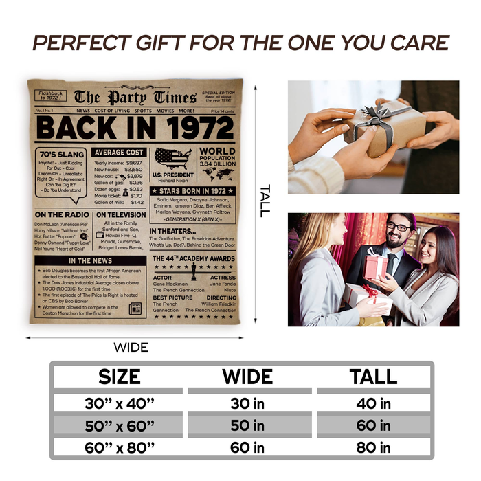 50 Years Old Back In 1972 Blanket, 50th Birthday Gifts For Men Women, Birthday Blanket For Men Woman, Birthday Blanket
