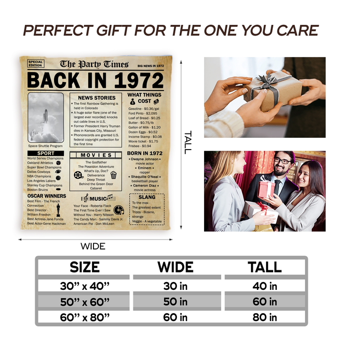 50 Years Old Back In 1972 Blanket, 50th Birthday Gifts For Men Women, Birthday Blanket For Men Woman, Birthday Blanket