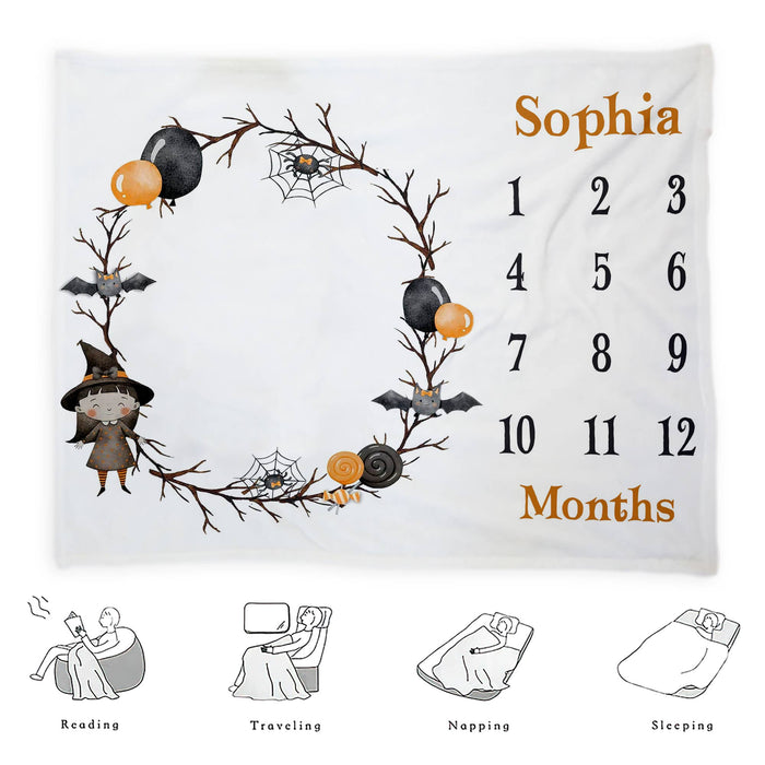 Personalized Baby Monthly Milestone Blanket, Halloween Blanket For Newborn,Halloween Milestone Gifts, Gifts For New Mom